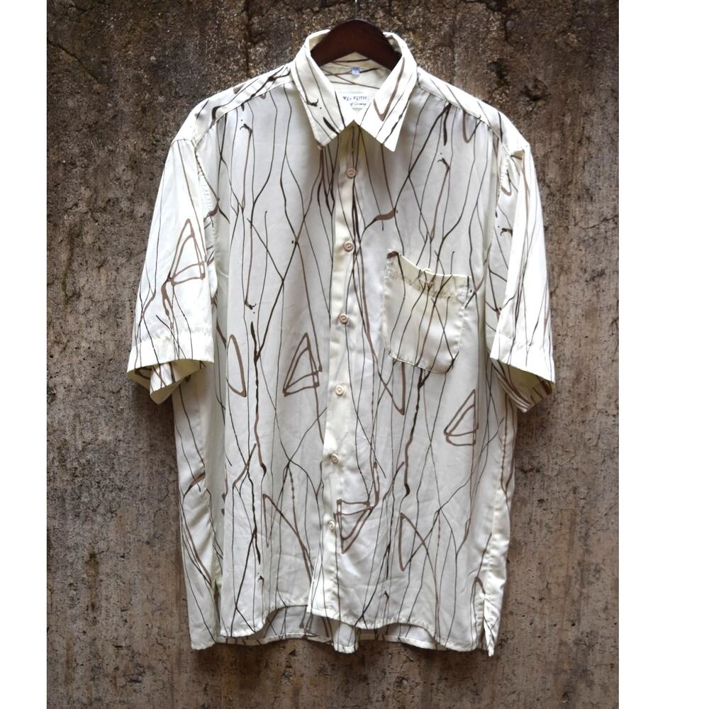 Georg Roth of Germany Men’s Short Sleeve Button Up Shirt Beige Abstract - Large